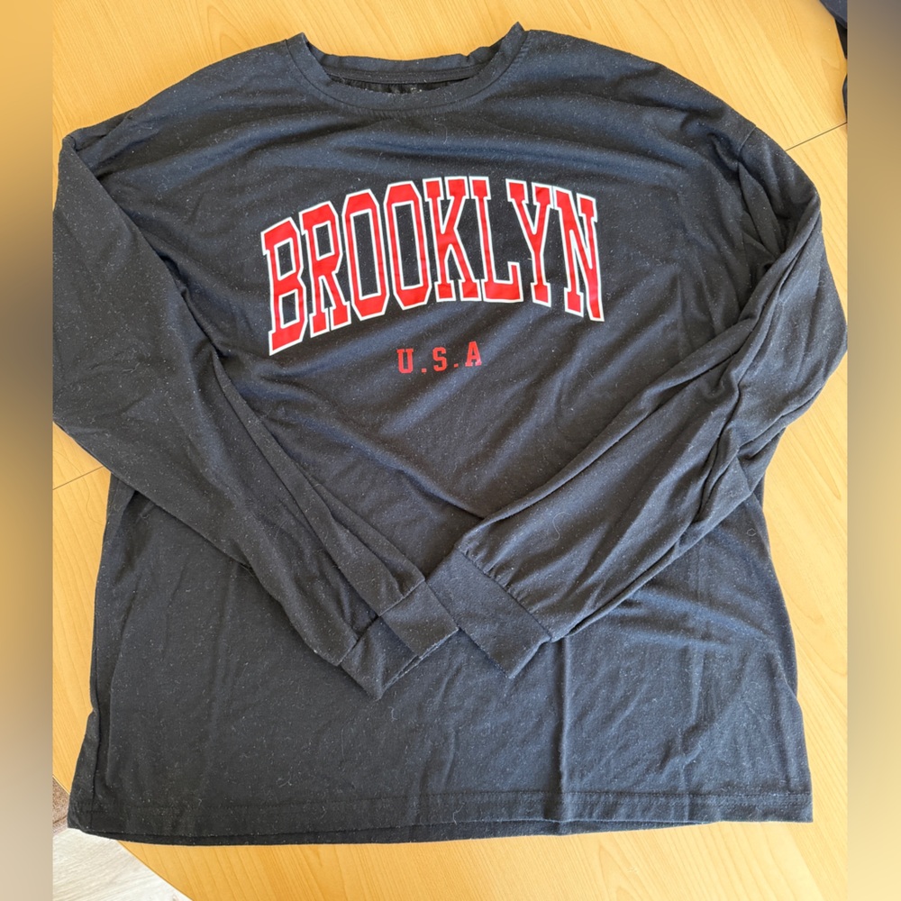 SHEIN Men's Black Brooklyn USA Long Sleeve Tee